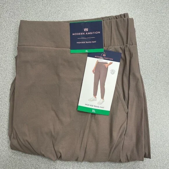 NEW Modern Ambition Women's XL High-Rise Travel Pants Brown Pull on G1460 - Picture 3 of 11